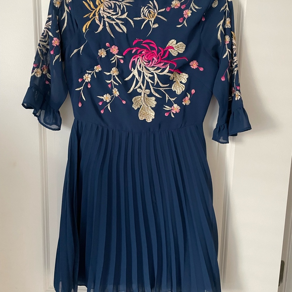 Floral Embroidered Navy Dress